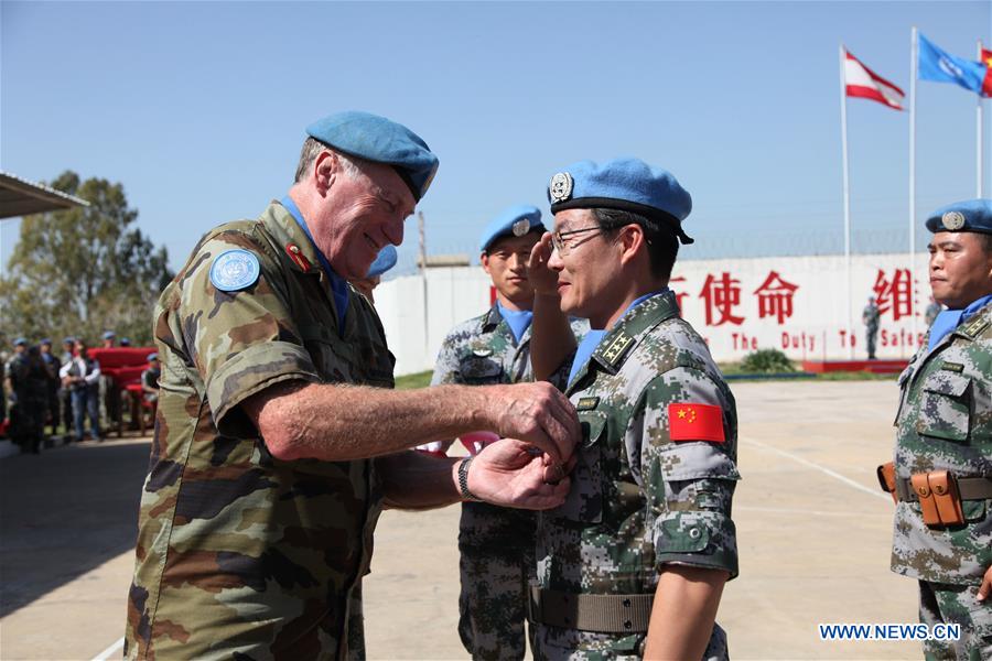 LEBANON-HANNIYAH VILLAGE-CHINESE PEACEKEEPERS-UN PEACE MEDAL OF HONOR-AWARDING