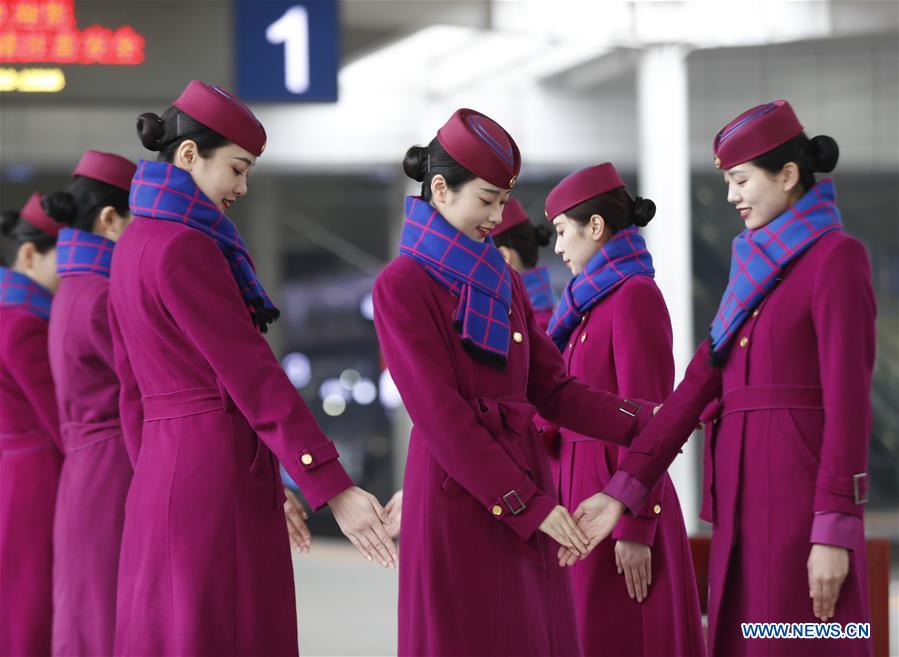 CHINA-CHONGQING-SPRING FESTIVAL TRAVEL RUSH-TRAINING-STEWARDESS (CN)