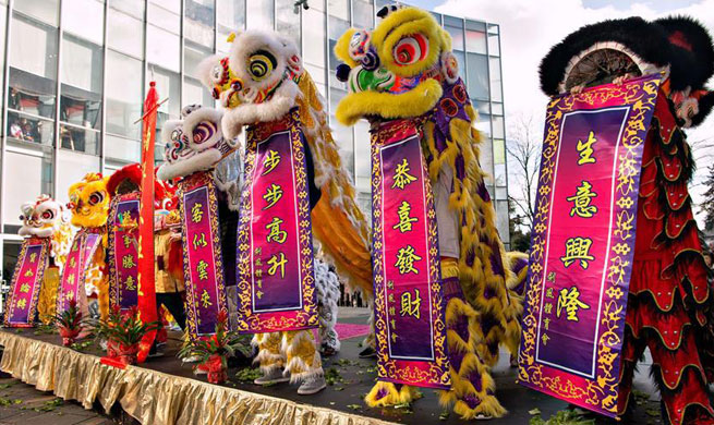 Lion dance performed to celebrate Spring Festival in Richmond, Canada