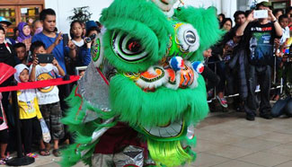 Actors perform lion dance ahead of Chinese Lunar New Year in Indonesia